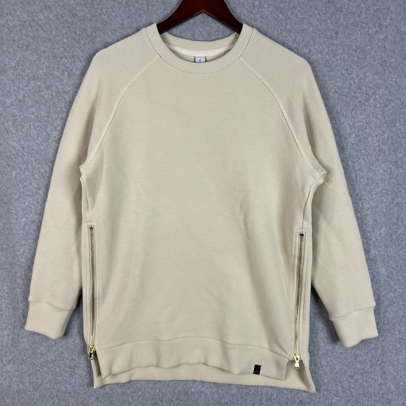 Varley Tops - Varley Ivory Manning Ribbed Knit Side Zip Crewneck Sweatshirt Size Small